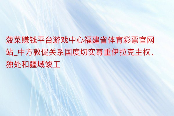 菠菜赚钱平台游戏中心福建省体育彩票官网站_中方敦促关系国度切实尊重伊拉克主权、独处和疆域竣工